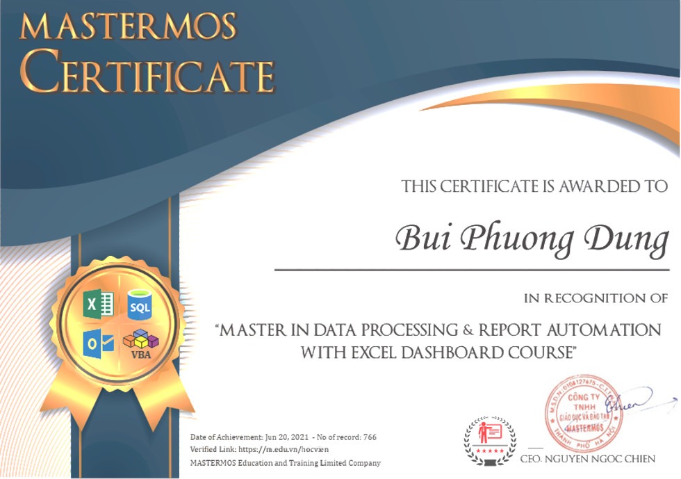 Chứng nhận hoàn thành khóa học của MasterMOS Education