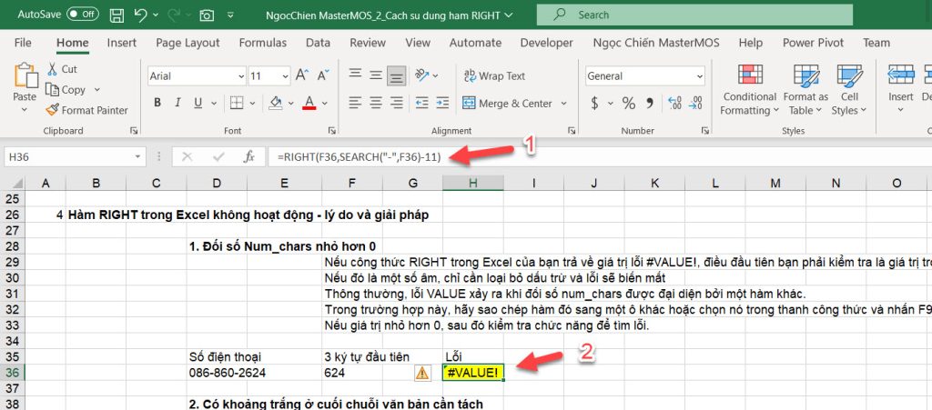 2_Loi khi su dung ham RIGHT trong Excel_Ngoc Chien MasterMOS