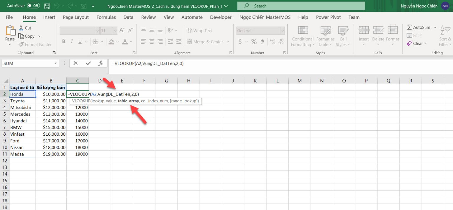 Hàm VLOOKUP trong Excel MasterMOS Education